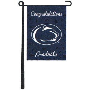 navy garden flag with Congratulations Graduate and Penn State Athletic Logo